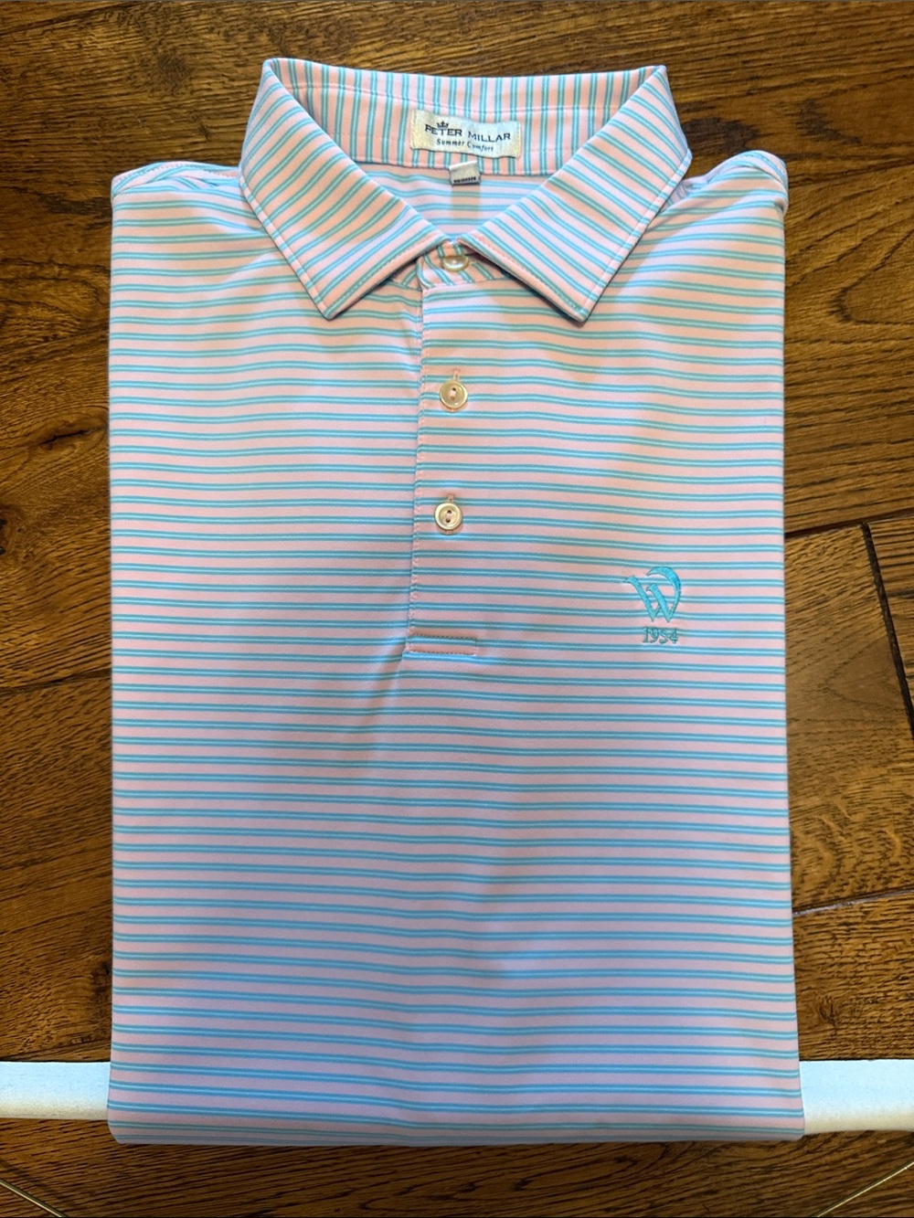 Peter Millar Pink and Light Blue Striped Polo